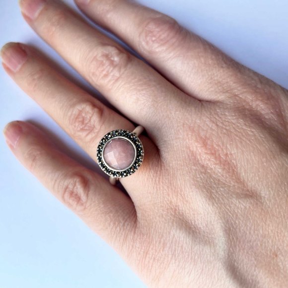 PANDORA Sugar & Spice Pink Opal & Pyrite Sterling Silver Ring - Picture 2 of 5